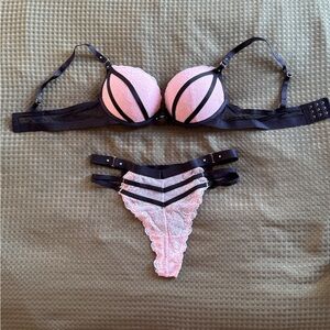 Elegant Pink and Black Lace Lingerie Set